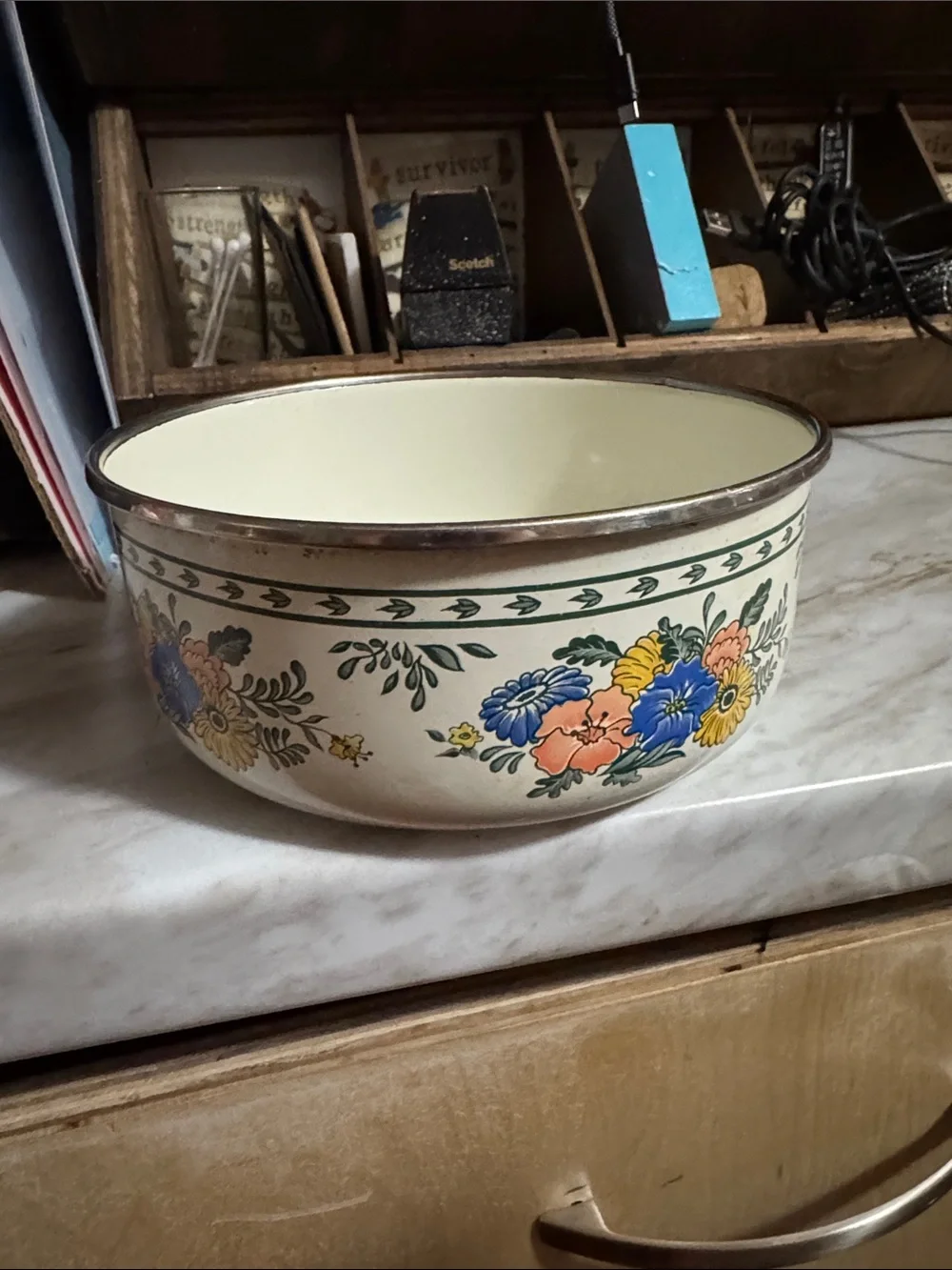 VINTAGE M KAMENSTEIN COOKWARE ENAMAL NESTING MIXING BOWL FLOWER FLORAL